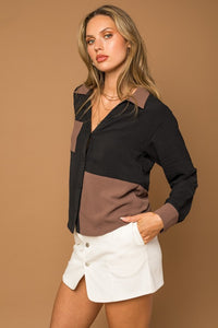 LONG SLEEVE CONTRAST BUTTON DOWN TOP